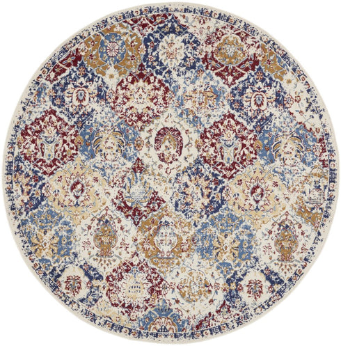 4' X 6' Navy Blue Damask Power Loom Distressed Area Rug